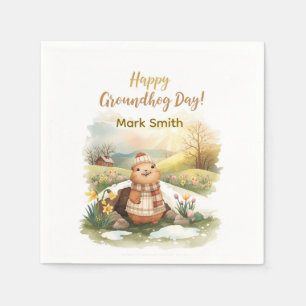 Groundhog day watercolor napkin