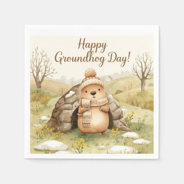 Groundhog day watercolor napkin (Front)