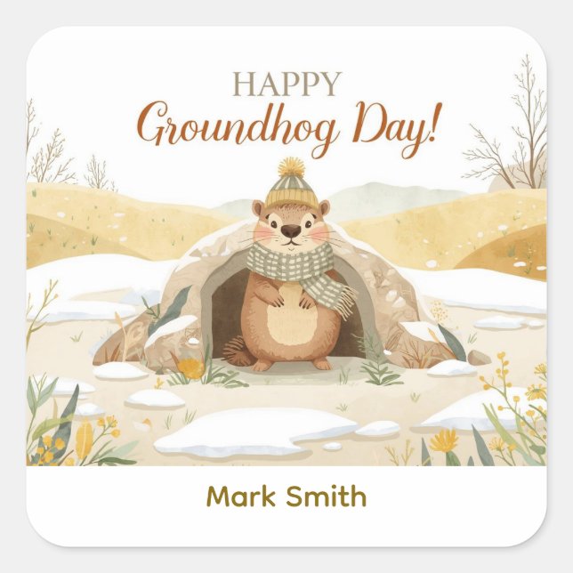 Groundhog Day Watercolor Stickers | Cute Classroom (Front)