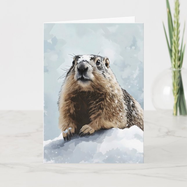 Groundhog Day Winter Snow Holiday Card (Front)
