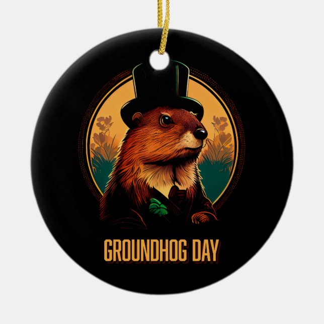 Groundhog Day with Phil Ceramic Tree Decoration (Front)