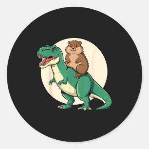 Groundhog Dinosaur T-rex Funny Humor Animal Ground Classic Round Sticker
