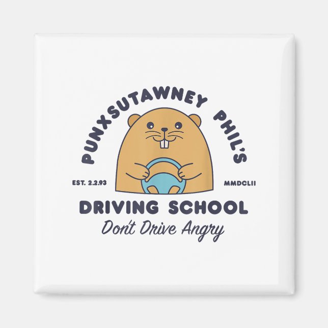 Groundhog Driving School Funny Men Women Retro Rod Magnet (Front)
