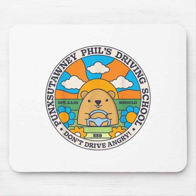 Groundhog Driving School Funny Men Women Retro Rod Mouse Mat (Front)