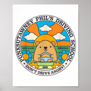 Groundhog Driving School Funny Men Women Retro Rod Poster