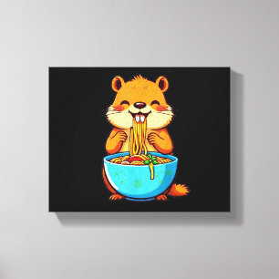 Groundhog Eating Ramen Happy Groundhog Day Canvas Print