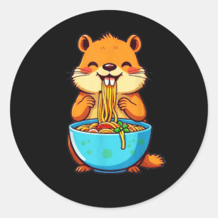 Groundhog Eating Ramen Happy Groundhog Day Classic Round Sticker