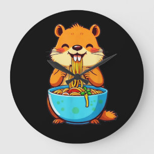 Groundhog Eating Ramen Happy Groundhog Day Large Clock