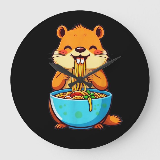 Groundhog Eating Ramen Happy Groundhog Day Large Clock (Front)