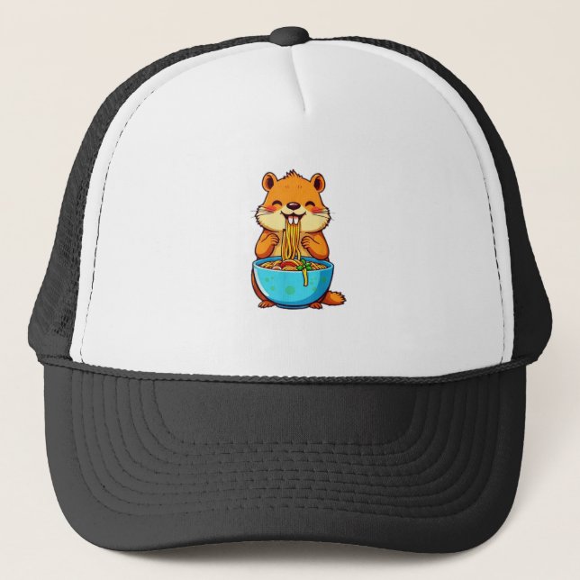 Groundhog Eating Ramen Happy Groundhog Day Trucker Hat (Front)