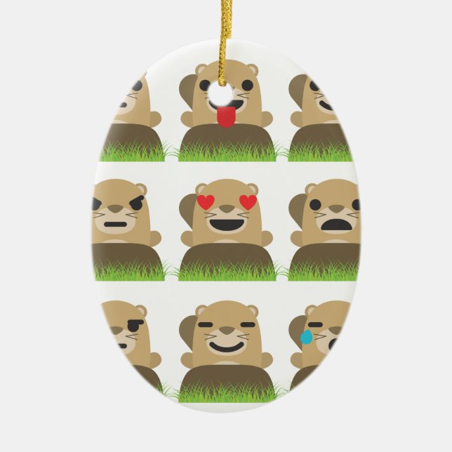 groundhog emojis ceramic tree decoration (Front)
