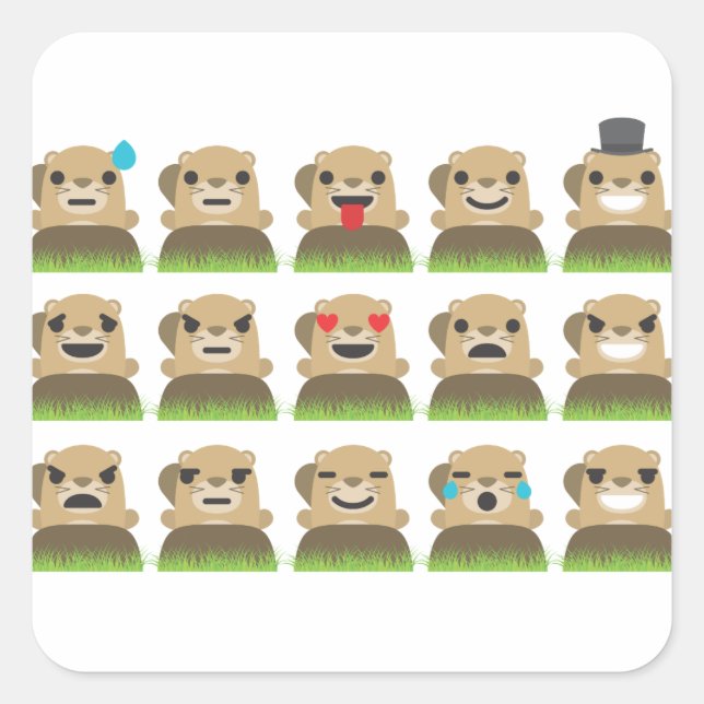 groundhog emojis square sticker (Front)