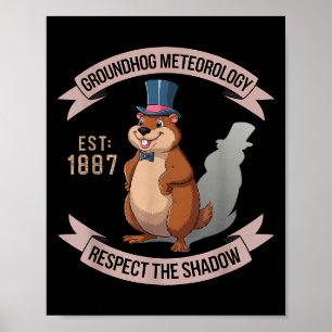 Groundhog Funny Uni Adults Kids Black Short Sleeve Poster