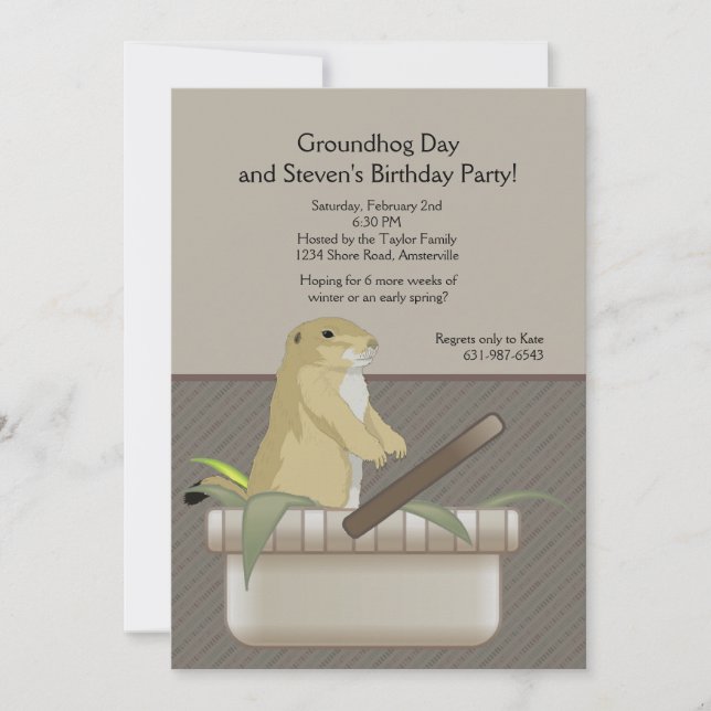 Groundhog in a Basket Party Invitation (Front)