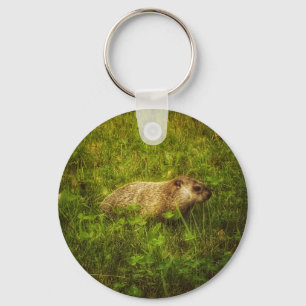Groundhog in a field keychain