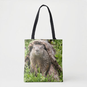 Groundhog in a Hollow Log Tote Bag