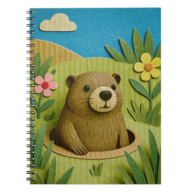 Groundhog in its burrow, cardboard style art notebook (Front)