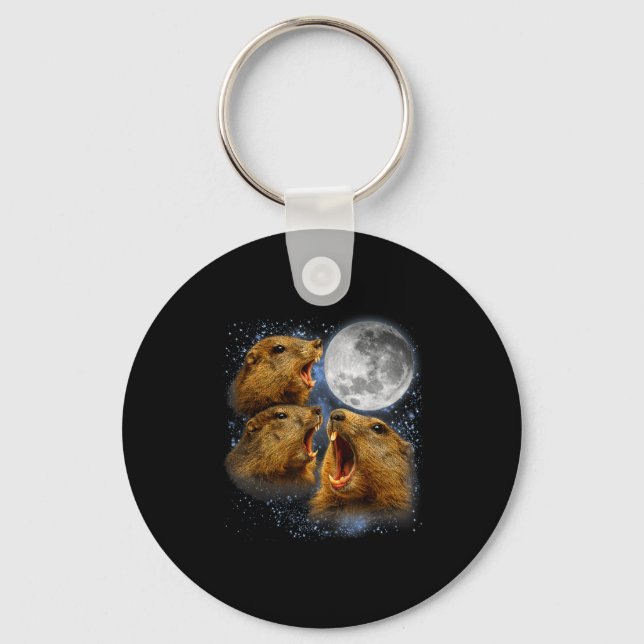 Groundhog Lover Groundhog Howling At The Moon Meme Key Ring (Front)