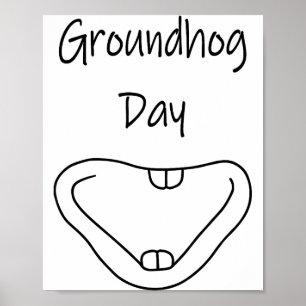 Groundhog Mouth Smile Line Art For Groundhog Day Poster
