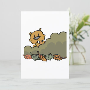 Groundhog Peeking Through Autumn Bushes  Invitation