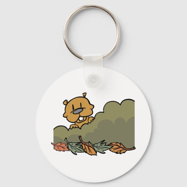 Groundhog Peeking Through Autumn Bushes  Key Ring (Front)