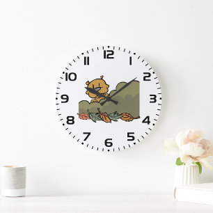Groundhog Peeking Through Autumn Bushes  Large Clock