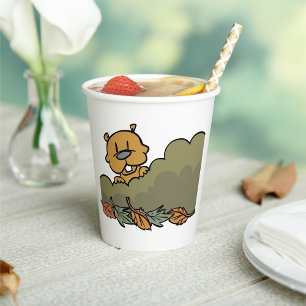Groundhog Peeking Through Autumn Bushes Paper Cups