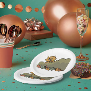 Groundhog Peeking Through Autumn Bushes Paper Plate