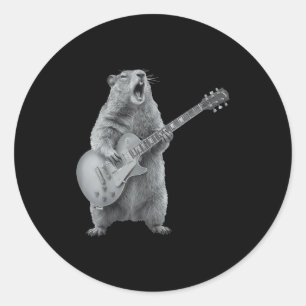 Groundhog Playing Guitar Rock Happy Groundhog Day Classic Round Sticker