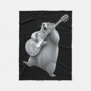 Groundhog Playing Guitar Rock Happy Groundhog Day Fleece Blanket