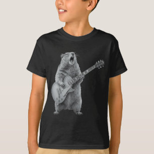 Groundhog Playing Guitar Rock Happy Groundhog Day T-Shirt
