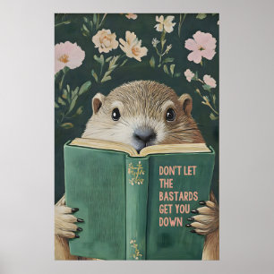Groundhog Reading Motivational Book Art Print