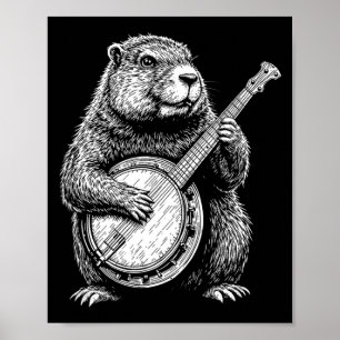 Groundhog Retro Cute Groundhog Playing The Banjo I Poster