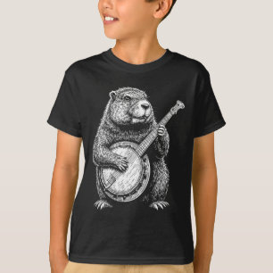 Groundhog Retro Cute Groundhog Playing The Banjo I T-Shirt