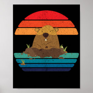 Groundhog Retro Woodchuck Groundhog Day Poster