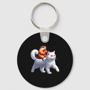 Groundhog Riding Cat Costume Family Kids Toddler Key Ring