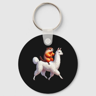 Groundhog Riding Llama Costume Family Kids Toddler Key Ring