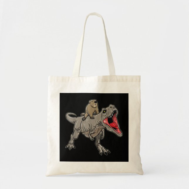 Groundhog Riding T-Rex Dinosaur - Ground Hog Day C Tote Bag (Front)