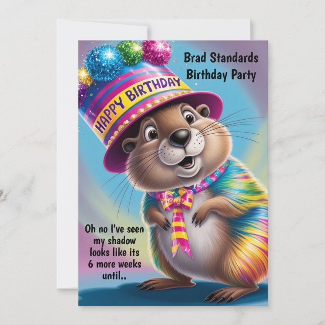 groundhog sees shadow psychedelic colours invitation (Front)