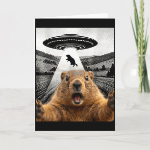 Groundhog Selfie With Alien Ufo Humor Men Women Ki Card