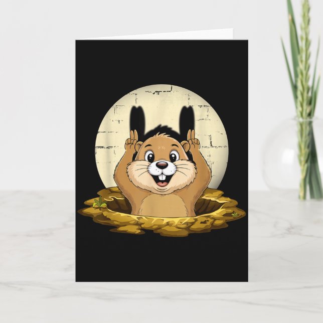Groundhog Shadow Funny Puppet Happy Groundhog Day  Card (Front)