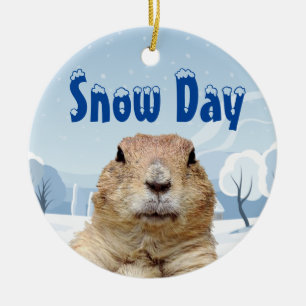 Groundhog Snow Day Ceramic Tree Decoration