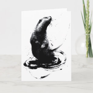 Groundhog Sumi-e Art Calligraphy Brush Ink Minimal Card