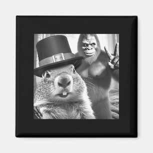 Groundhog Taking Selfie With Bigfoot Funny Groundh Magnet