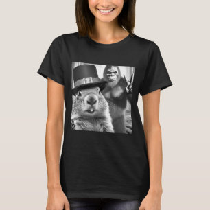 Groundhog Taking Selfie With Bigfoot Funny Groundh T-Shirt