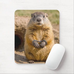 Groundhog Wearing Handcuffs Mouse Mat