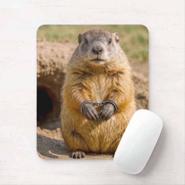 Groundhog Wearing Handcuffs Mouse Mat (With Mouse)