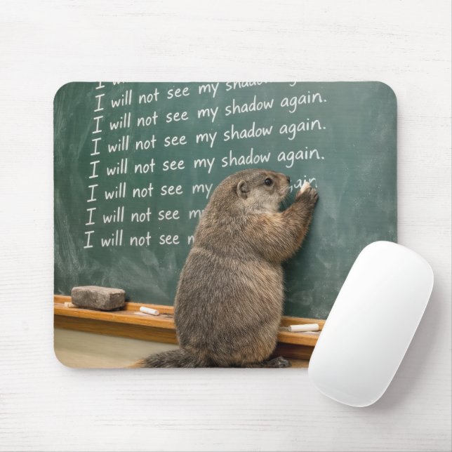 Groundhog Writing Lines on a Green Chalkboard Mouse Mat (With Mouse)
