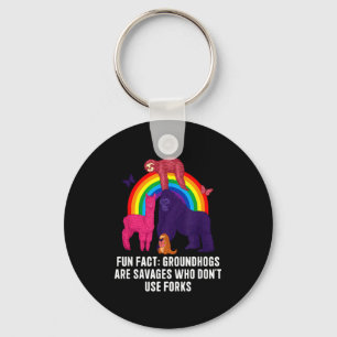 Groundhogs Eat Without Forks Funny Animal Pun Humo Key Ring