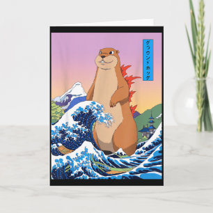 Groundhogzilla Funny Japanese Great Wave Anime Gro Card